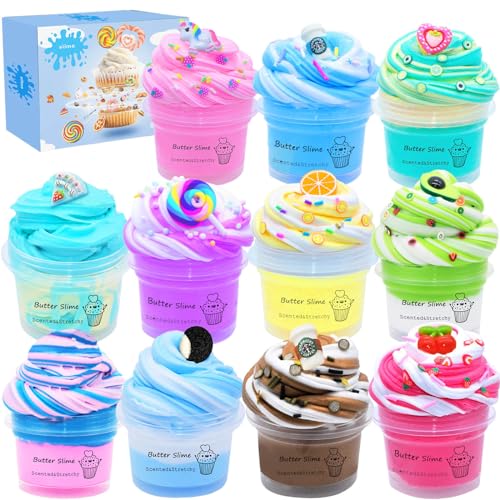 Ktowepua Butter Slime Kit Two-Toned 11 Packed Fidget Toy, Educational Slime Toys, Birthday Gifts Prize Party Favors for Girl Boys Kids 6 7 8 9 10 11 12