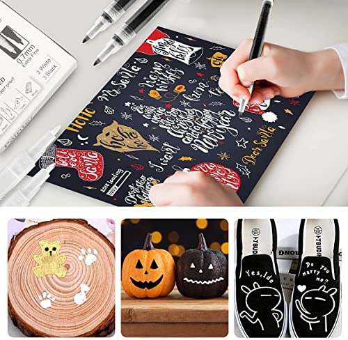 ROUQIUYA 0.7mm Acrylic Paint Pens Black & White & Gold & Silver, 8 Pack Paint Marker Extra Fine for Rock Painting, Stone, Ceramic, Glass, Wood, Blackboard, Fabric, Metal, Paper, Drawing, DIY Art