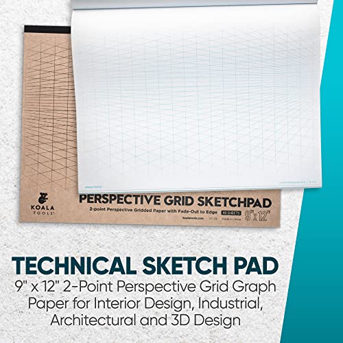 Koala Tools | Drawing Perspective (1 and 2-Point) Large Sketch Pad (2 Point - 9 x 12)