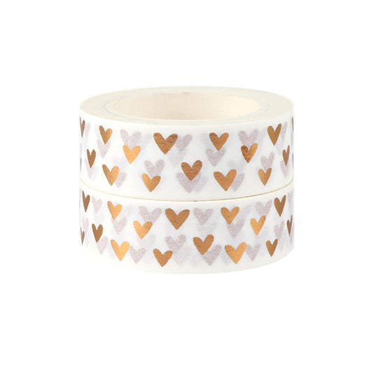 2 Love Washi Tapes Hearts Scrapbook Tape Glitter Foil Masking Tapes for Decor Holiday Wedding (Bronze Hearts Tape)