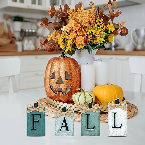 YUJUN 4 PCS Fall Pumpkin Wooden Signs Decoration,Blue Autumn Tiered Tray Pumpkin Tabletop Decor for Thanksgiving Fall Home Kitchen Harvest Party Decor Supplies