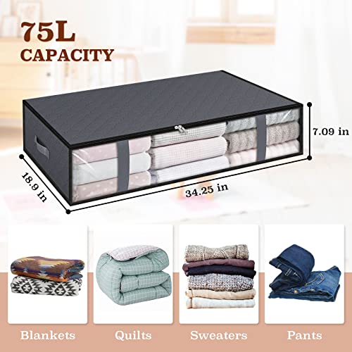 StorageRight Storage Bags, Clothes Storage,Under bed Storage Containers With Durable Handles,Large Capacity Storage Bins,Foldable Storage Organizers For Clothes,Bedding and Toys-75L/2 Pack/Grey