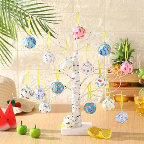 16 Pcs Summer Hanging Ornaments Hanging Hawaiian Style Ball Decoration Ice Cream Orange Juice Flamingo Sea Seahorse Style Ball for Summer Holiday Party Tree Decor(Beach)