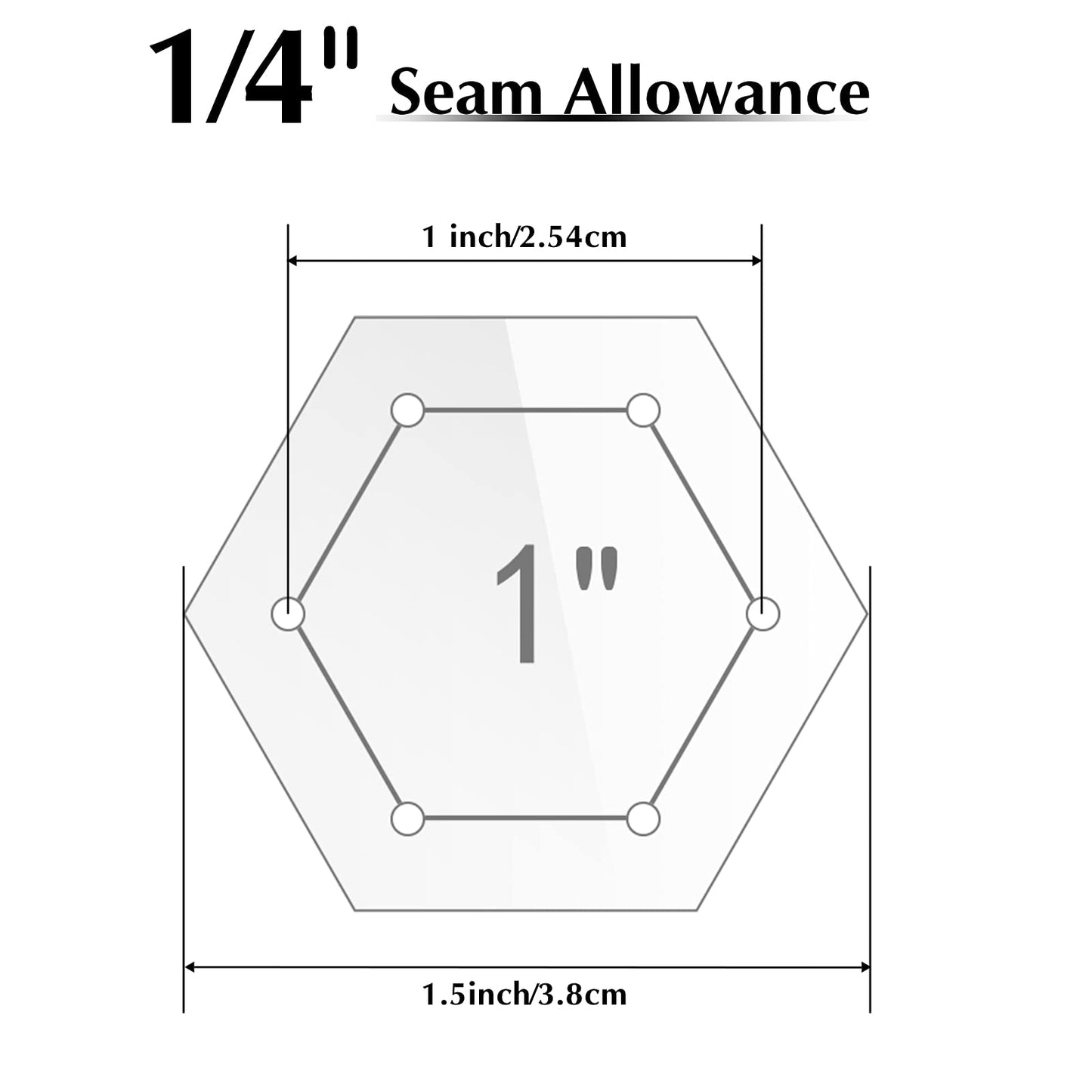 Weewooday 6 Pieces Hexagon Quilting Templates 1 Inch, 1.5 Inch, 2 Inch, 3 Inch, 4 Inch, 5 Inch with 1/4 Inch Seam Allowance, Acrylic Quilting Templates for DIY Quilting Sewing Crafts