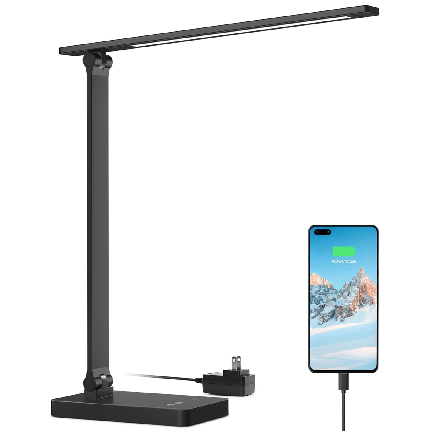 Lepro LED Desk Lamp with USB Charging Port,650LM Dimmable Home Office Touch Control Reading Table Lamp,5 Color Modes with 5 Brightness,College Dorm Room Essentials, Eye Caring, Sewing, Crafting, Black