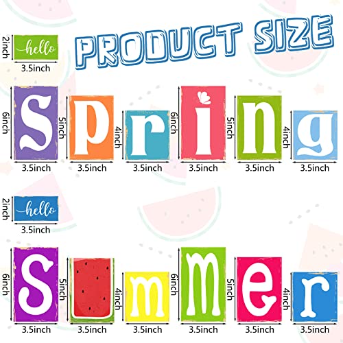 7 Pieces Summer Table Decorations Summer Wooden Sign Decorations for Home Rustic Wood Block Sign Tiered Tray Decor for Kitchen Shelf Home Farmhouse Seasonal Decor(Rustic Style)