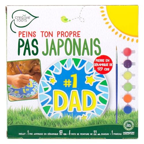 Creative Roots Paint Your Own #1 Dad Stepping Stone, Paintable Ceramic 7 in. Stone, Includes 6 Acrylic Paints & Paintbrush, Great Arts and Crafts for Kids Ages 8-12, Father's Day Gift