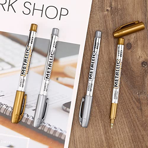 LOONENG Silver Metallic Markers, Fine Point Silver Metallic Marker Pens for Adult Coloring, Black Paper, Scrapbook, Artist Illustration, Crafts, Gift Card Making, Fabric, Photo Album, Set of 12