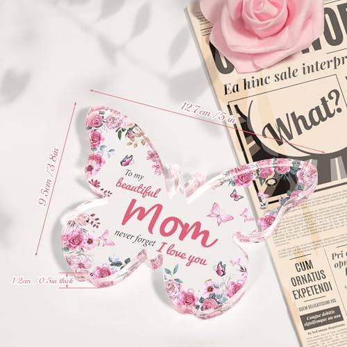 Mothers Day Gifts for Mom from Daughter Son: Eletorot Unique Mom Birthday Gifts, Butterfly-Shaped Acrylic Keepsake Decorations, 5x3.8 inch Christmas Presents Ideas for Love Mom Grandma Wife