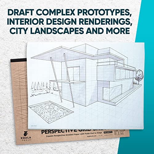 Koala Tools | Drawing Perspective (1 and 2-Point) Large Sketch Pad (2 Point - 9 x 12)