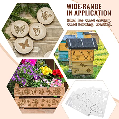 Lewtemi 6 Pcs Mixed Metal Stencil Wood Stencil Templates Stencils for Journaling Wood Burning Stencils for Wood Carving Drawing Engraving Scrapbooking Journal Craft DIY(Plant Style)