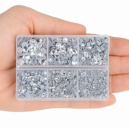 4000pcs Mixed Size Hot Fix Round Crystals Gems Glass Stones Hotfix Flat Back Rhinestones (Clear Crystal)