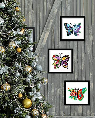 TINDTOP 3 Sets Embroidery Stitch Practice kit, Butterfly Flower Embroidery Kit for Beginners Include Cloth Hoops Threads for Craft Lover Hand Stitch with Embroidery Skill Techniques