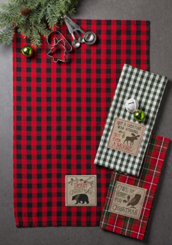 DII Holiday Kitchen Collection Embroidered Dishtowel Set, 18x28, Cabin Christmas, 3 Piece