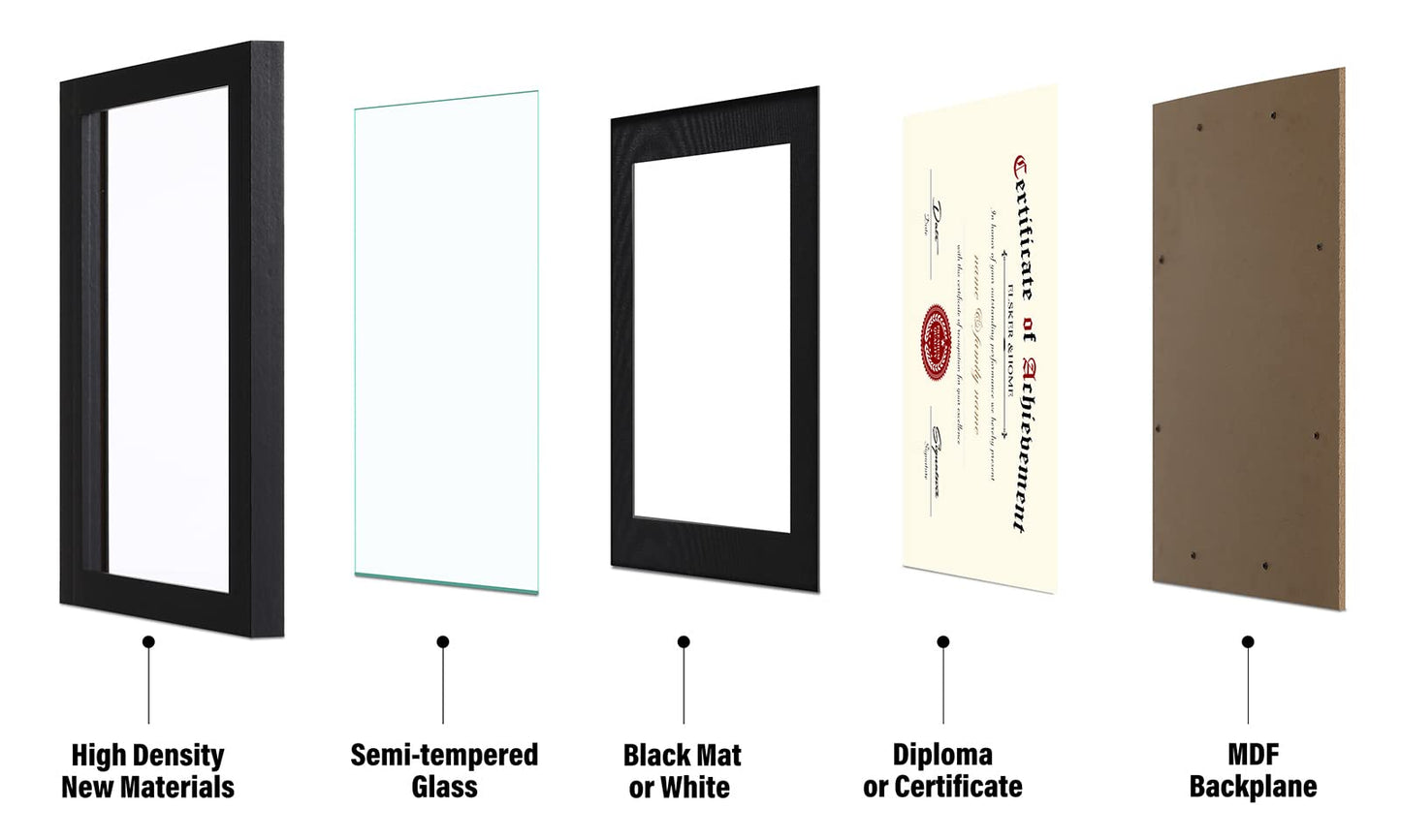 Certificate Frames 8.5 x 11 Black, Fits Diploma 8.5 x 11 with Mat or 11x14 without Mat, Document Degree Picture Award Frame with Glass for Tabletop or Wall Display