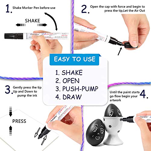 VHEONET Black Paint Markers Pens - Single Color 6 Pack Permanent Oil-Based Metallic Paint Pen, Medium Tip, Quick Dry and Waterproof Marker for Rock, Stone, Wood, Plastic, Glass, Mugs, Fabric, Canvas