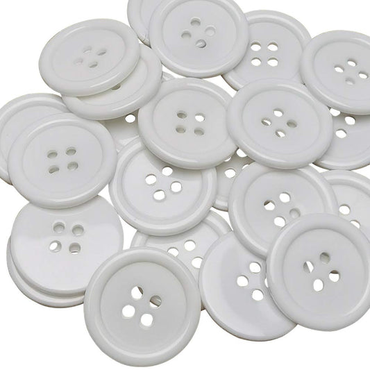 Chenkou Craft Mix Color Plastic Resin Circle Big Button 4 Holes DIY Craft Sewing 20mm 100pcs (White, 3/4"(20mm))