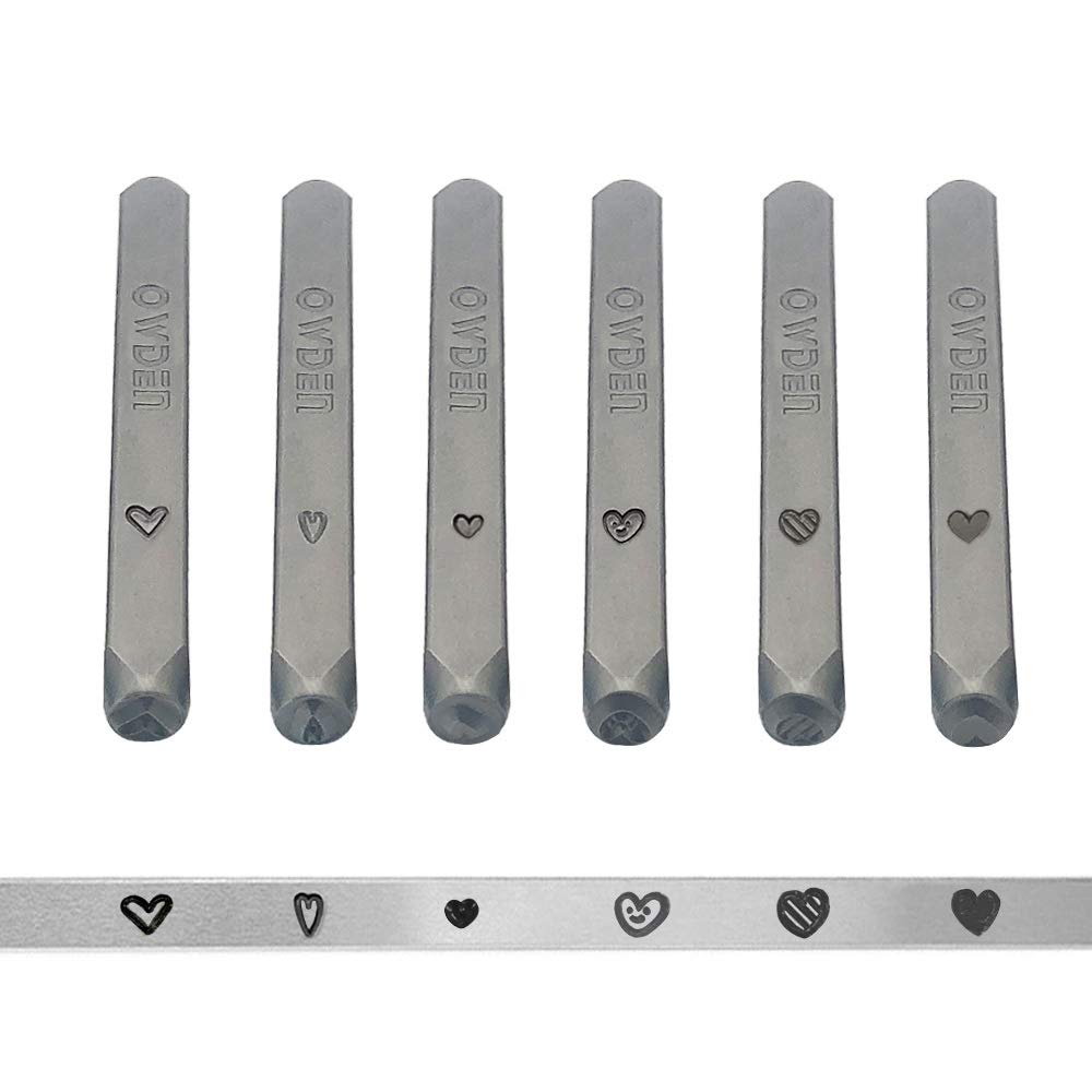 OWDEN Jewelry metal stamps set,6pcs Heart (Love) metal design stamps，6 styles Steel stamp heart punch,metal love stmaps for jewelry working,Metal blank bangle stamps