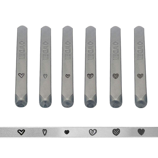 OWDEN Jewelry metal stamps set,6pcs Heart (Love) metal design stamps，6 styles Steel stamp heart punch,metal love stmaps for jewelry working,Metal blank bangle stamps