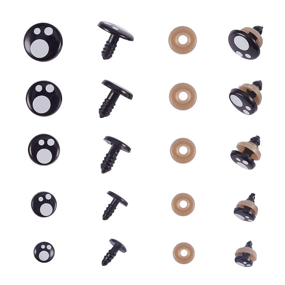 PH PandaHall Resin Safety Eyes, 100pcs 5 Size Craft Eyes Black Stuffed Crochet Eyes Kawaii Eyes with 100pcs Washers for Teddy Bear, Amigurumi Craft, Puppet, Plush Animal Making (8/10/ 12/14/ 16mm)