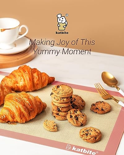 Katbite Silicone Baking Mat Colorful Collection - Set of 3: 2 Half Sheets Mats (11 5/8" x 16 1/2") + 1 Quarter Baking Sheet, Reusable & Nonstick Bakeware Mats for Cookies, Macarons, Bread (Pink)