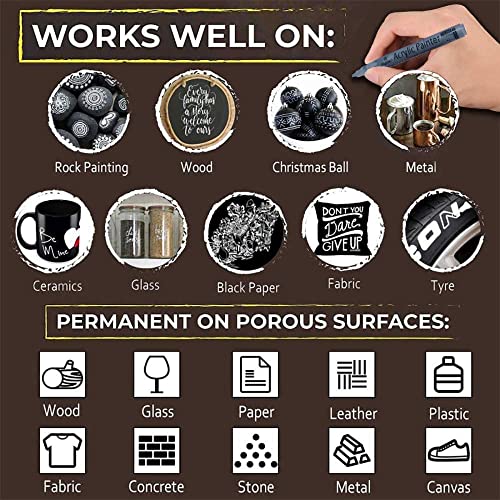 ROUQIUYA 0.7mm Acrylic Paint Pens Black & White & Gold & Silver, 8 Pack Paint Marker Extra Fine for Rock Painting, Stone, Ceramic, Glass, Wood, Blackboard, Fabric, Metal, Paper, Drawing, DIY Art