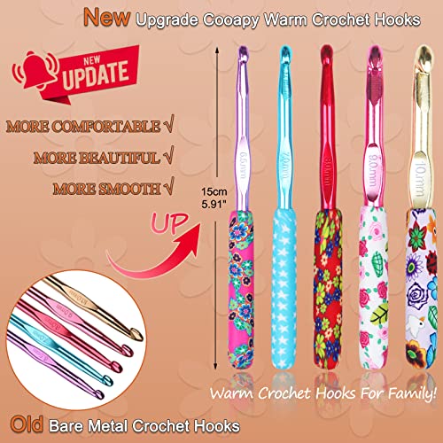 Coopay Warm Crochet Hooks Large, 10mm 9mm 8mm 7mm 6.5mm Large Crochet Hooks for Chunky Yarn Blanket Sweater Thick Wool, Big Crochet Kit for Arthritic Hands Knitting & Crochet Supplies