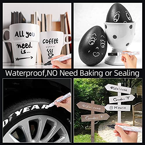 VHEONET Black Paint Markers Pens - Single Color 6 Pack Permanent Oil-Based Metallic Paint Pen, Medium Tip, Quick Dry and Waterproof Marker for Rock, Stone, Wood, Plastic, Glass, Mugs, Fabric, Canvas