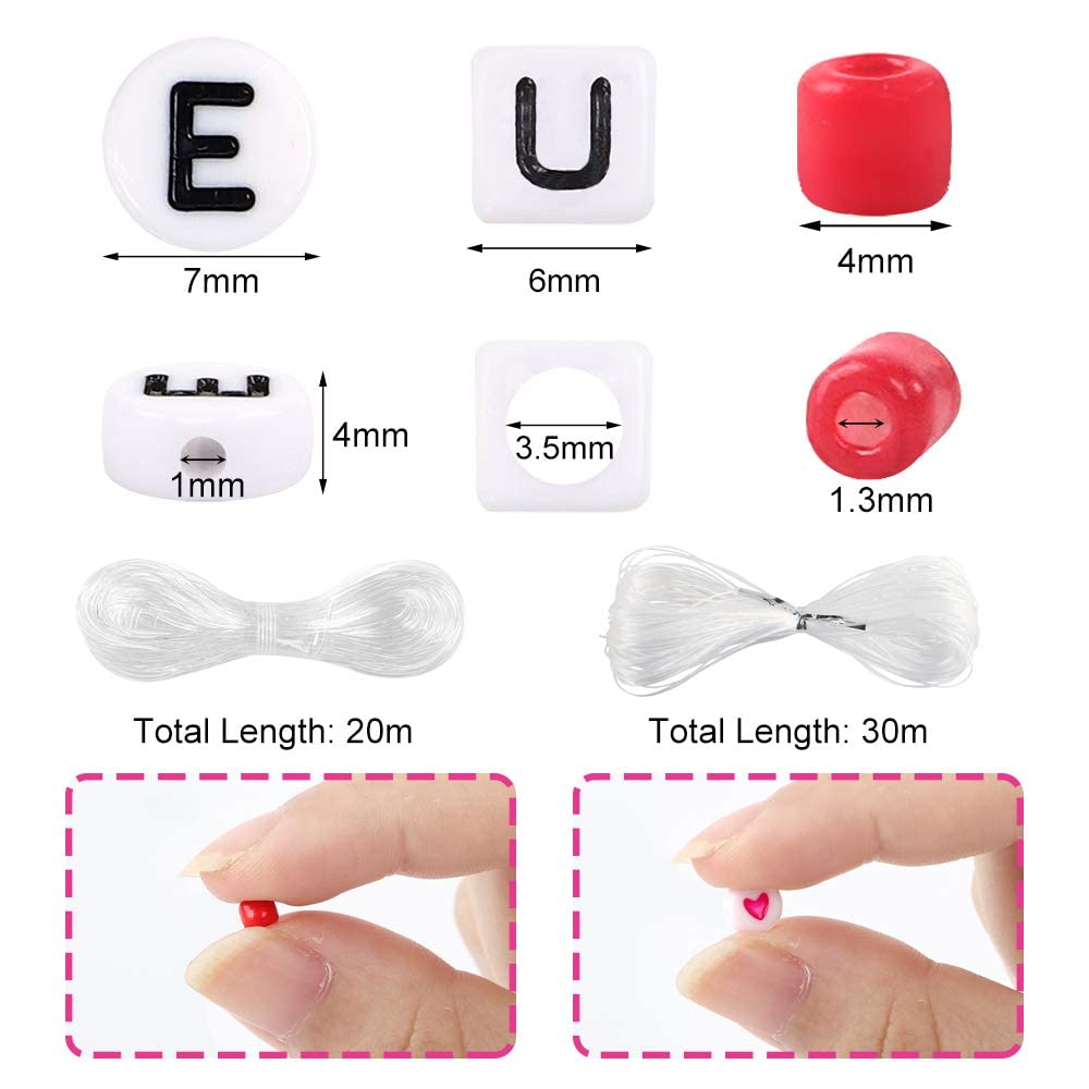 UOONY 8800pcs Beads Kit, Including 7200pcs 4mm Glass Seed Beads and 1600pcs Letter Beads for Bracelet Jewelry Making and Crafts with 20m Crystal String and 30m Elastic String