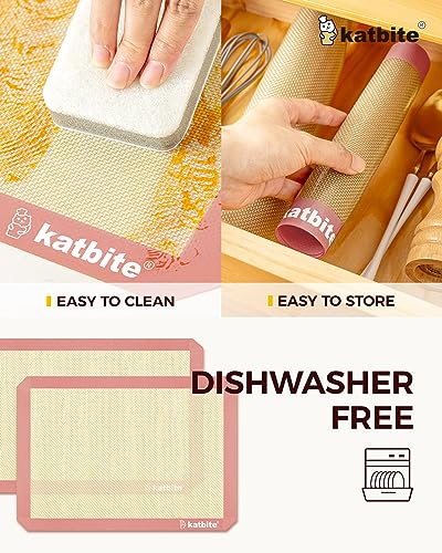 Katbite Silicone Baking Mat Colorful Collection - Set of 3: 2 Half Sheets Mats (11 5/8" x 16 1/2") + 1 Quarter Baking Sheet, Reusable & Nonstick Bakeware Mats for Cookies, Macarons, Bread (Pink)