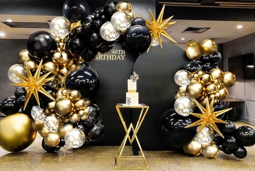 FOTIOMRG Black and Gold Balloons Garland Arch Kit, 5 10 12 18inch Black Gold Confetti Latex Balloons for Graduation New Year Anniversary Birthday Party Decorations