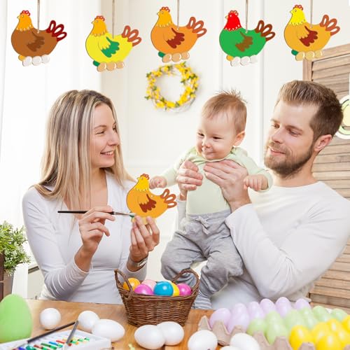 Wooden Easter Ornaments to Paint Spring Decoration Hen Cutouts Unfinished 24PCS 3.5 inches, DIY Blank Unfinished Christmas Tree Wood Discs Ornament for Home Crafts Hanging