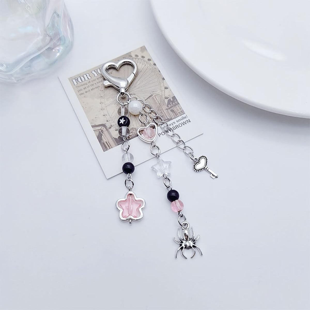 AGEN KGEN Aesthetic Y2K keychains Cute Butterfly Star Strawberry Bear Guitar Keychains for Women Keychain Charms Bag Purse Phone Charms Pendant Gifts (2x Dolphin Pink Star)