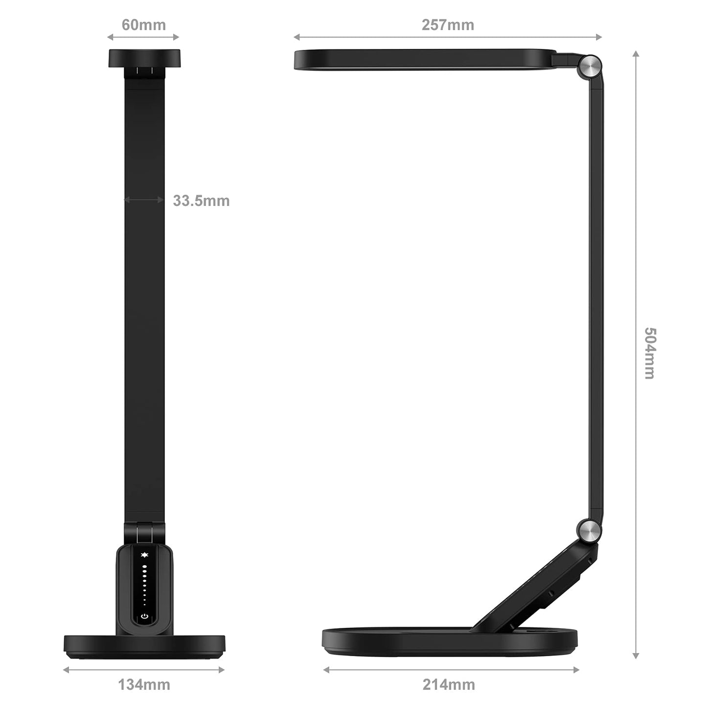 JKSWT LED Desk Lamp, Eye-Caring Table Lamps Natural Light Protects Eyes Dimmable Office Lamp with 5 Color Modes USB Charging Port Touch Control and Memory Function, 10W Reading Lamp,Black