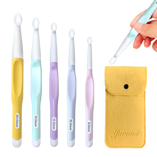 Yarniss Large Ergonomic Crochet Hooks Set, Big Crochet Hooks for Chunky Yarn Size 8.0mm 10.0mm 12.0mm 15.0mm 20.0mm