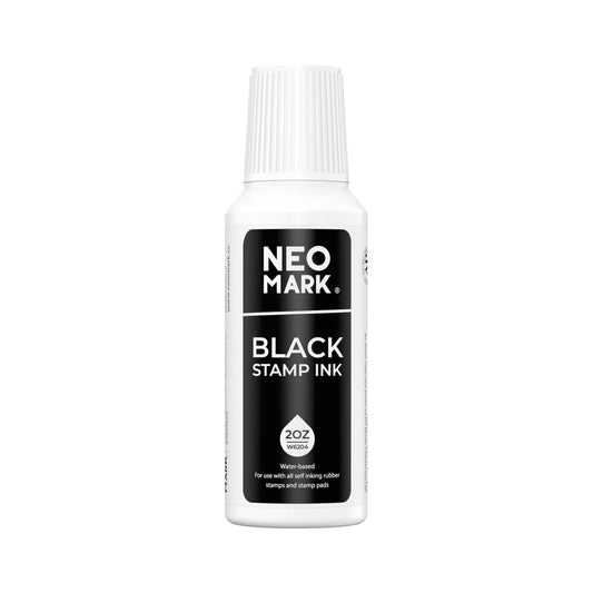 NEO MARK Premium Stamp Ink, Quick-Drying & AP-Certified Non-Toxic Refill Ink for Self-Inking Stamps, Date Stamps and Stamp Pads (Black, 2oz)
