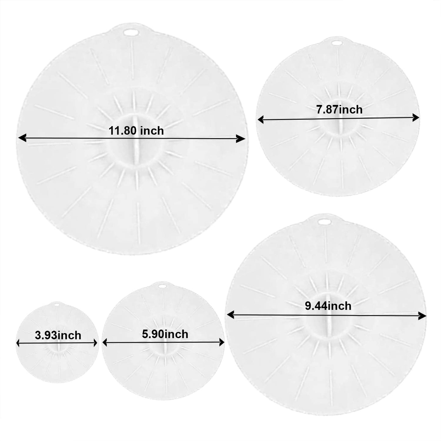 Set of 5 Silicone Lids,Heat Resistant, Microwave Splatter Covers, Reusable Food Suction Lids for Cups, Bowls, Plates, Pots, Pans, Skillets, Stovetops, Ovens, L, XL) BPA-Free -Transparent White