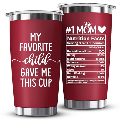 Mothers Day Gifts for Mom from Daughter, Son, Kids - Funny Mom Gift - Mama Coffee Cup My Favorite Child Gave Me This Cup - Birthday, Mothers Day, Christmas Gift Idea - 20oz Stainless Steel Red Tumbler
