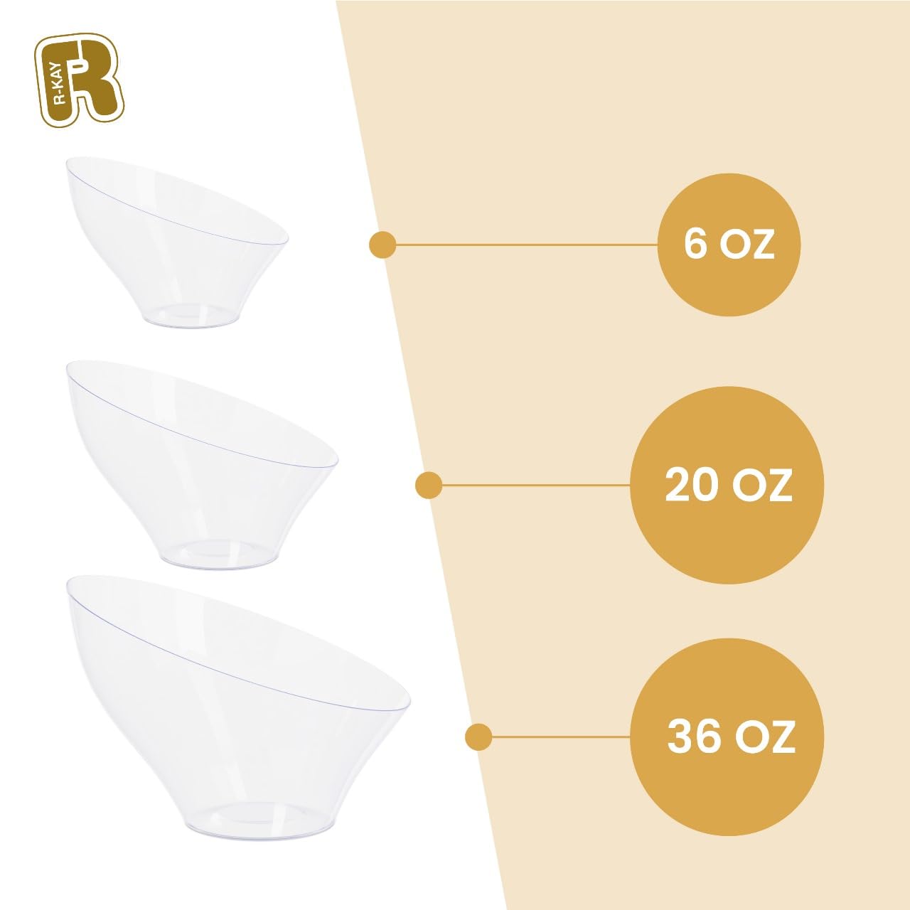R-kay 6 Pack Angled Plastic Serving Bowls - Clear Plastic bowls 20 Oz - Disposable Serving Bowls - Premium Clear Bowls Disposable Heavy Duty For Weddings Catering And Birthday parties
