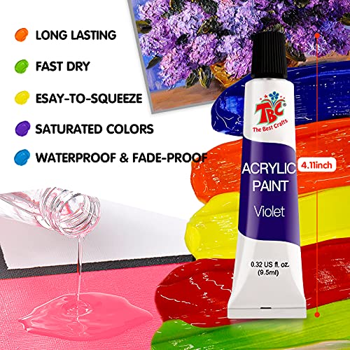 TBC The Best Crafts Acrylic Paint Set, 24 Vibrant Colors(12ml/0.4oz Tubes) Basic and Metallic Acrylic Paints for Artists, Ideal Acrylic Art Set for Canvas, Wood