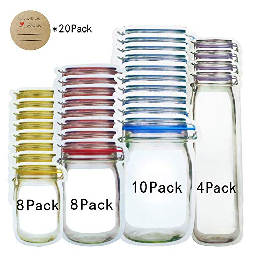 laffeya 30pcs Mason Jar Bags, Portable Cookies Nut Candies Saver Storage Bags, Reusable Snack Storage Bags, Picnic Camping Sealed Bags