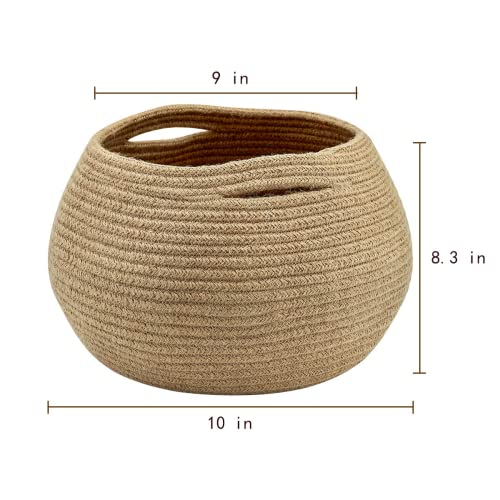 Goodpick Cute Round Basket - Cotton Rope Jute Baskets in Living Room Woven Towel Basket Bedroom Storage Bakset for Children Corner Plant Basket Indoor, Jute, 10" D x 8.3" H