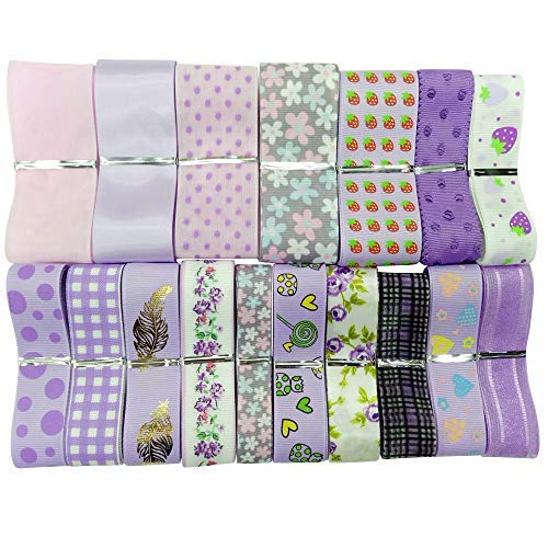 Libiline 17yards Assorted Purple Satin Organza Grosgrain Ribbon Craft DIY Packing Hair Bow Accessory (Purple)