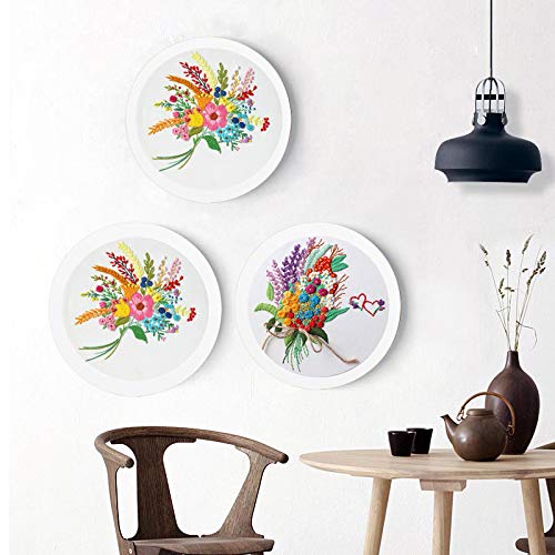 Stamped Embroidery Kit with Pattern Floral DIY Sewing Cross Stitch Kits for Adult Flowers Plants Embroidery Starter Kit with Embroidery Floss,Hoops,Color Thread,Needle,Instruction,Set of 2