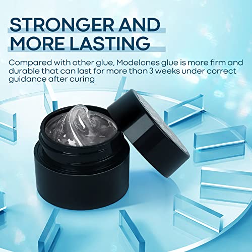 Modelones Rhinestone Glue for Nail, No Wipe Nail Gem Glue, Super Strong Adhesive Glue Gel with Nail Charms & Dual-Use Nail Brush for Nail Rhinestones/Nail Jewelry/Nail Diamonds, 4 Piece Set