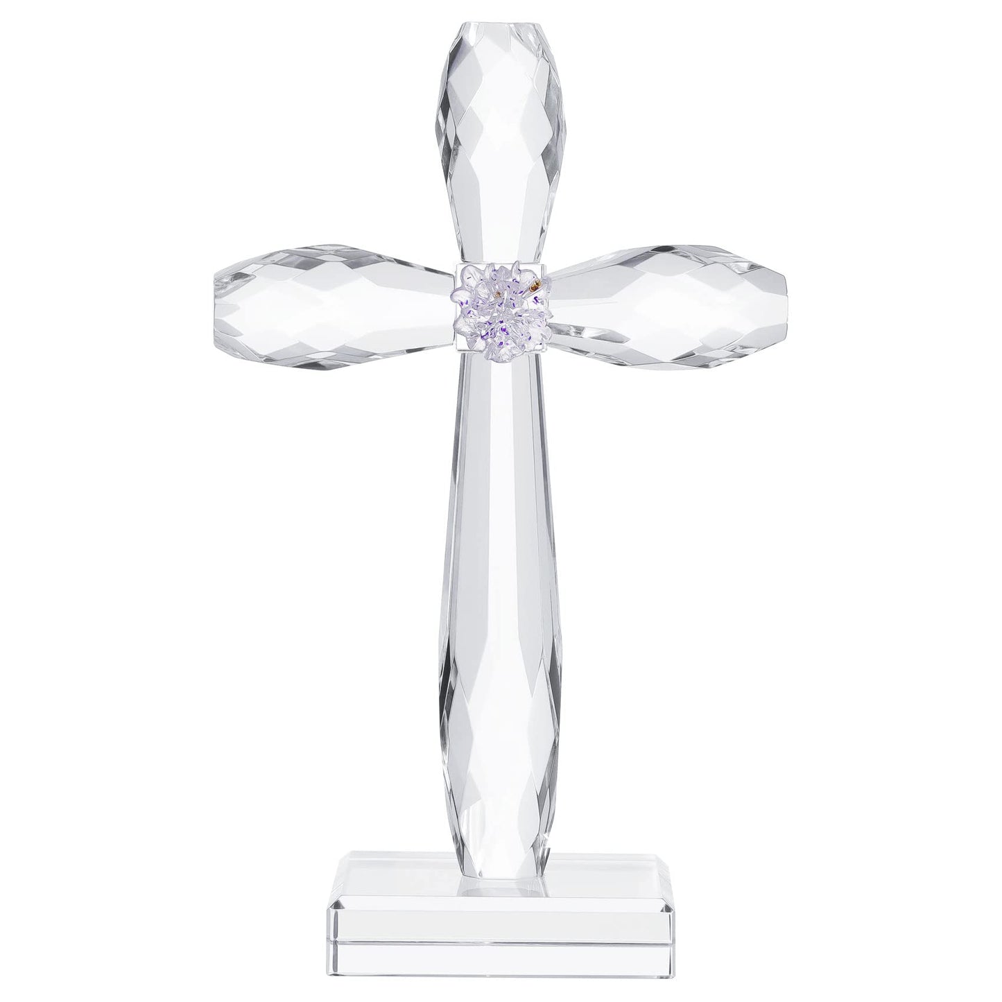 YWHL Crystal Standing Cross Decor, Religious Easter Gifts for Women Men, Handmade Glass Holy Cross Collectible Figurines for Home Decoration, Christmas Decoration for Pary
