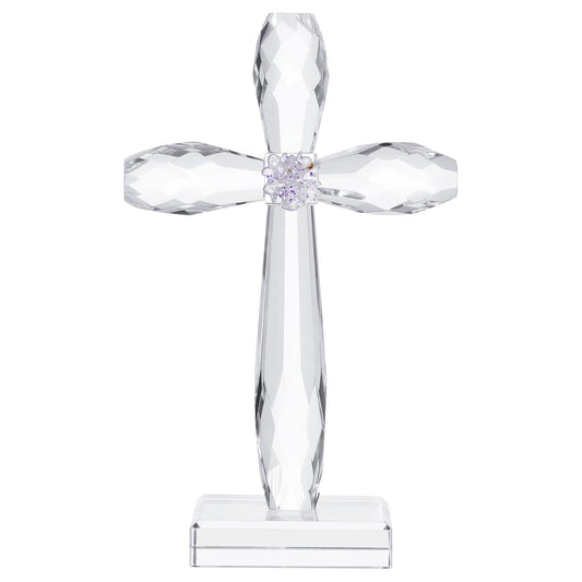 YWHL Crystal Standing Cross Decor, Religious Easter Gifts for Women Men, Handmade Glass Holy Cross Collectible Figurines for Home Decoration, Christmas Decoration for Pary