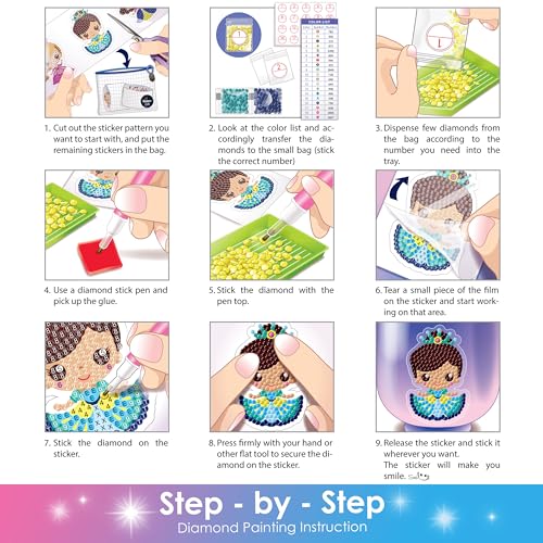 Halmolife 5D Diamond Painting Stickers Kits for Kids and Adult Beginners Gem Paint by Numbers Diamonds Arts for Boys and Girls Ages 6 7 8-12 DIY Princesses kit with Dots Gifts for Kid