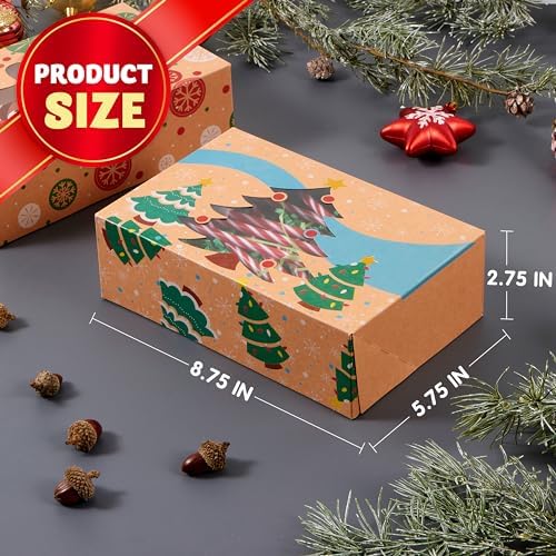 JOYIN 12 Foiled Kraft Christmas Cookie Boxes with Window 8.5" x 5.75" x 2.75", Treat Boxes with 3 Designs for Pastries, Cupcakes, Brownies, Gift-Giving, Doughnut and Cookie, Brown Kraft Bakery Boxes