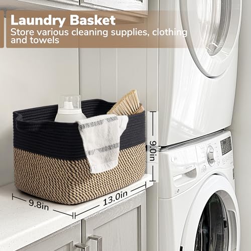 Goodpick Cube Storage Bins - Towel, Book, Cloth, Shoes, Closet Shelf Woven Baskets for Office, Baby Laundry, Toys, 13''x9.8''x9''